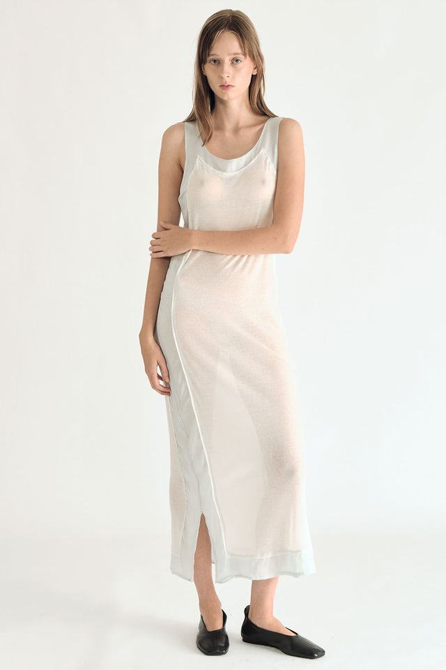 “DRS 01” Sleeveless Dress Off-White/Light Blue