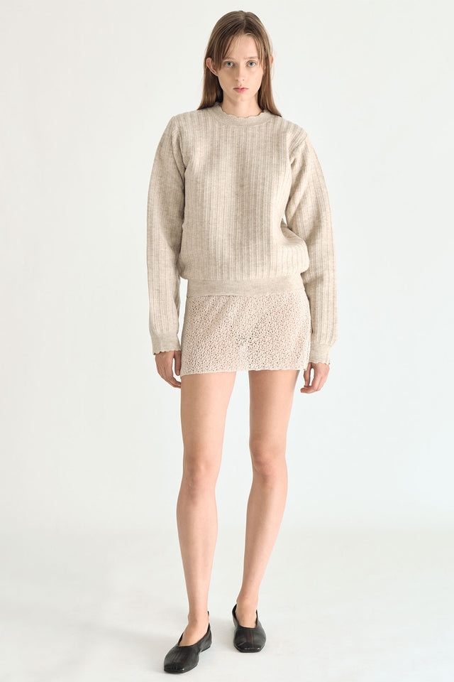 “KNT 01” Knitted Mohair Crew Neck Sweater Stucco