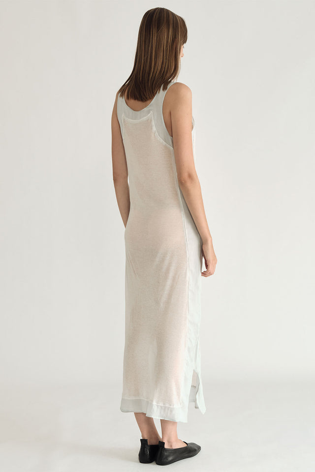 “DRS 01” Sleeveless Dress Off-White/Light Blue